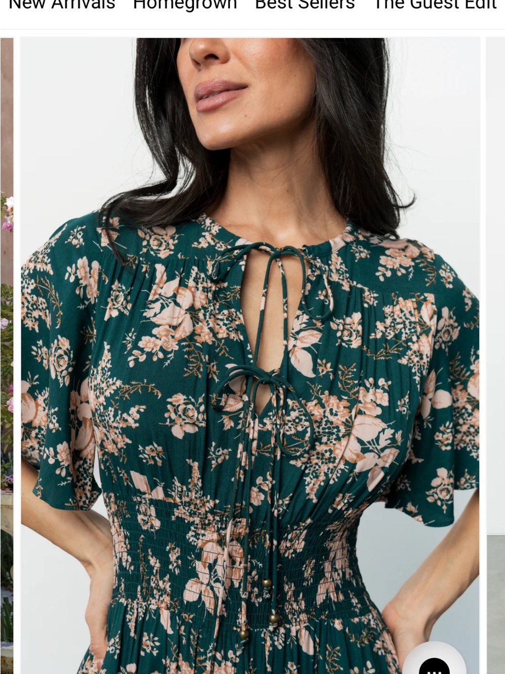 Baltic Born Floral V-Neck Tiered Midi Dress in Teal and Cream - Picture 4 of 8